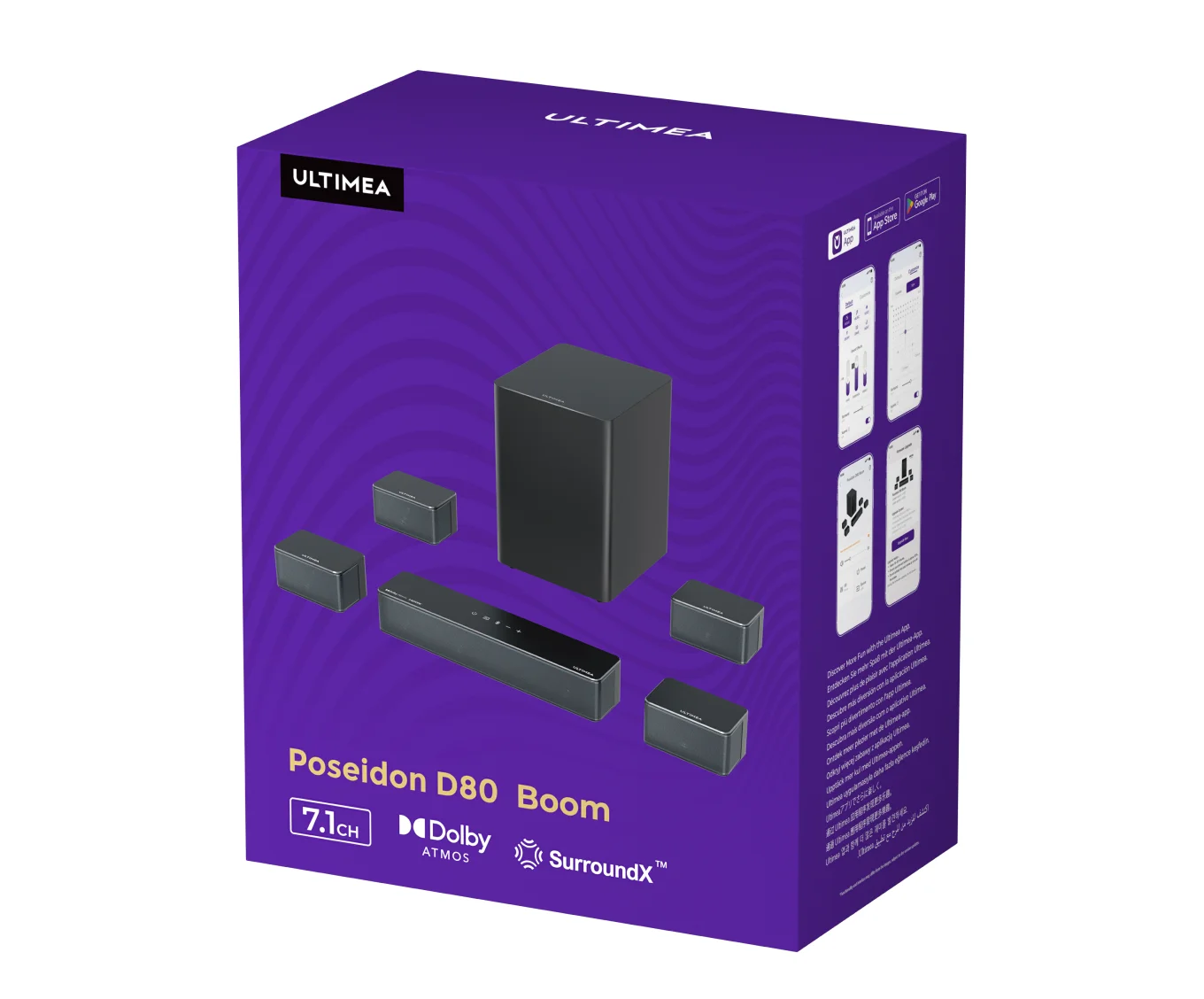 Poseidon D80 Boom Dolby Atmos Soundbar + Speak Stands