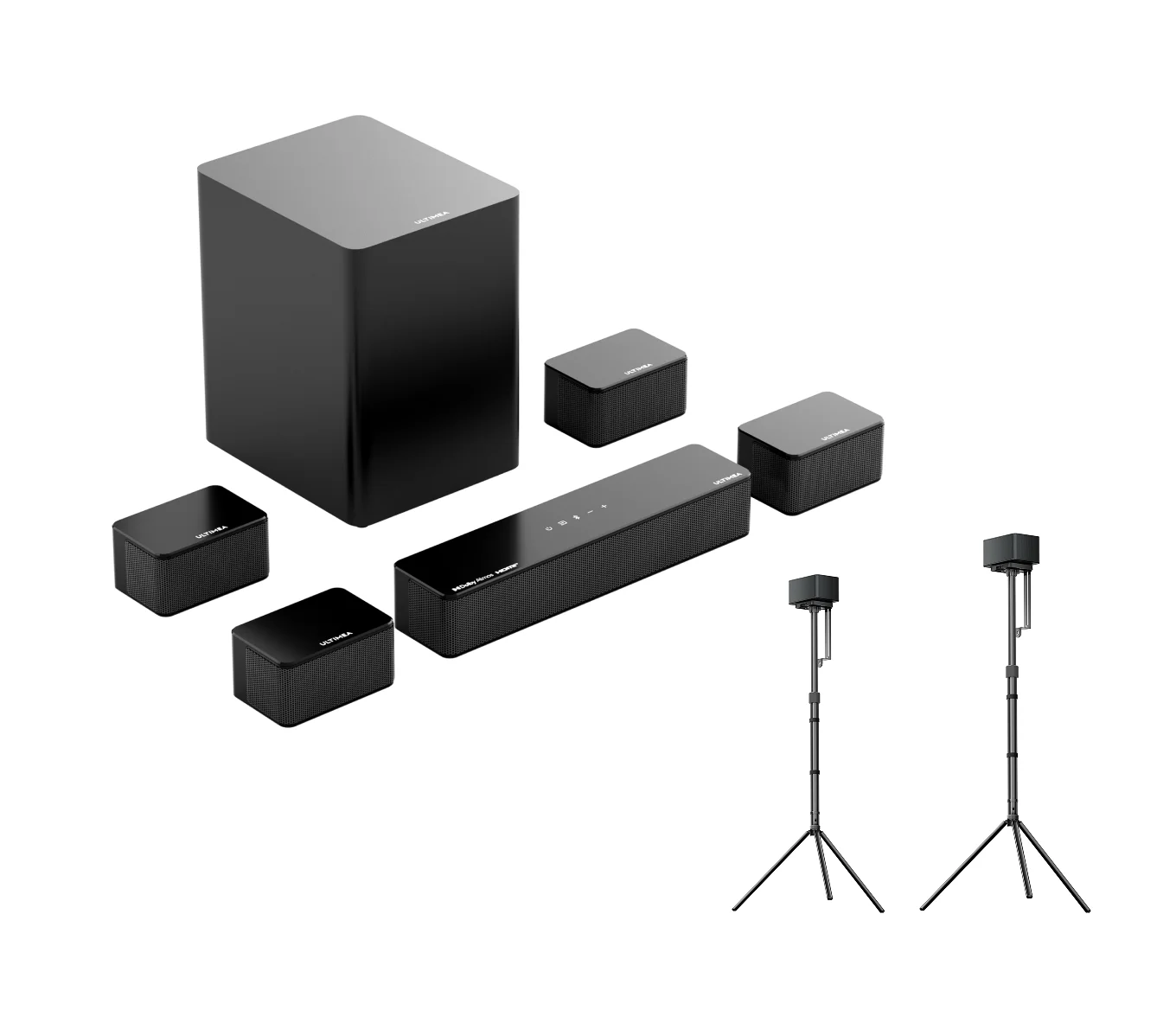 Poseidon D80 Boom Dolby Atmos Soundbar + Speak Stands