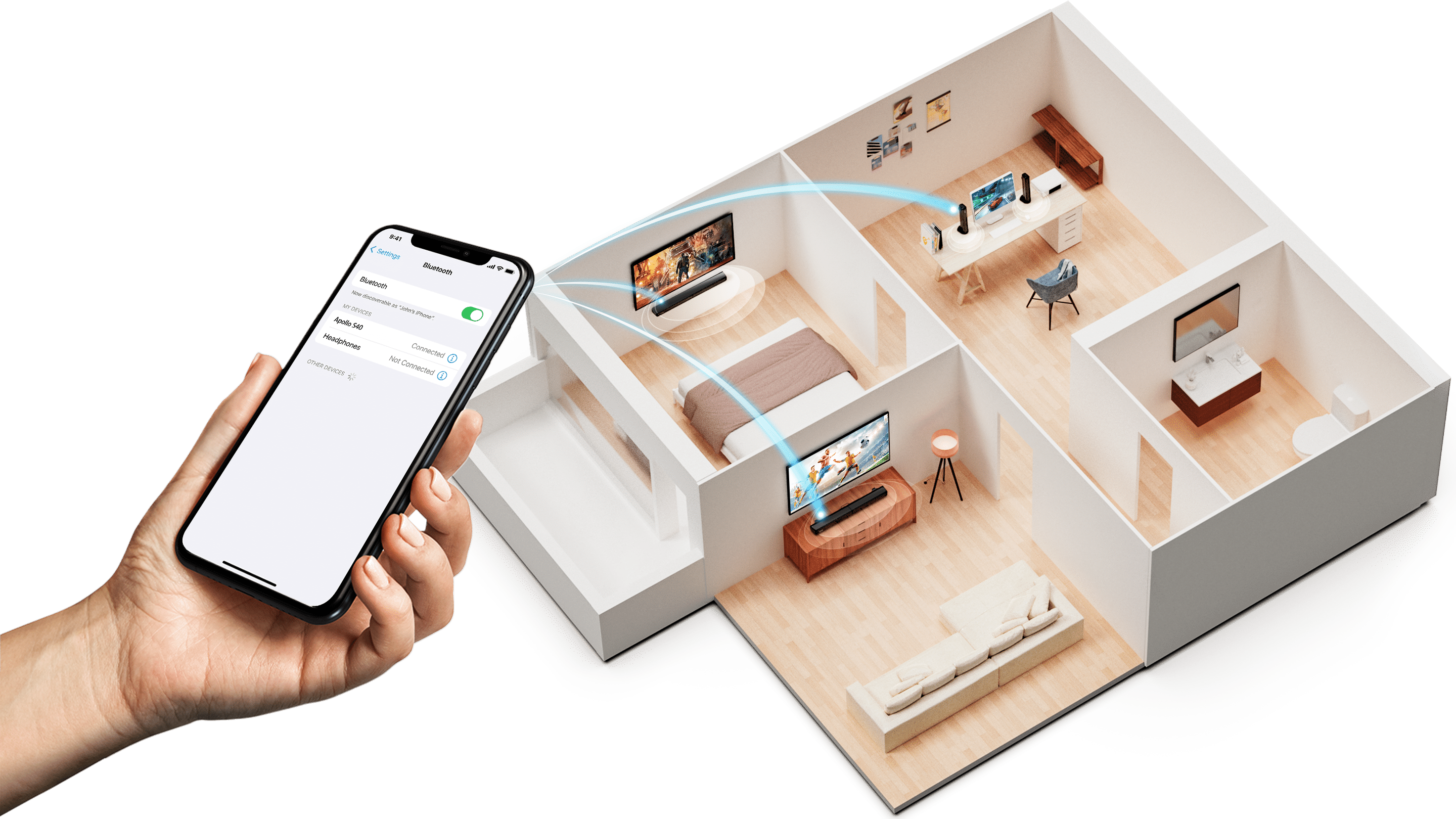 Use bluetooth connect soundbar in various scenarios.